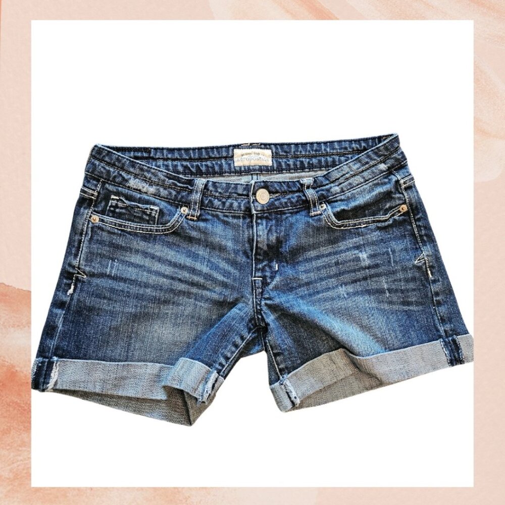 Aeropostale Dark Wash Cuffed Jean Shorts